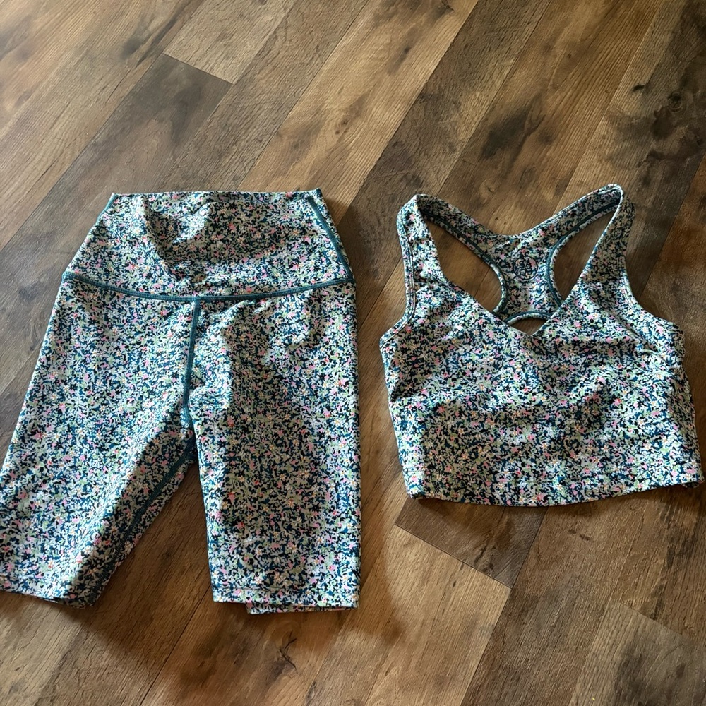 Sage Floral Print Jumpsuit Set - Green, Pink, Blue